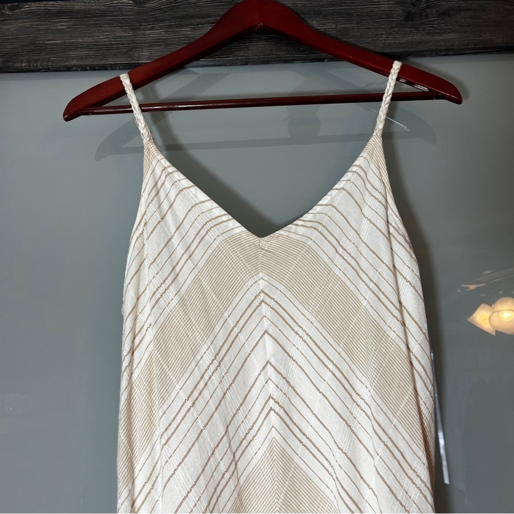 Women's Boho Gold & Tan Maxi Dress Braided Spaghetti Straps 100% Cotton - Picture 3 of 10